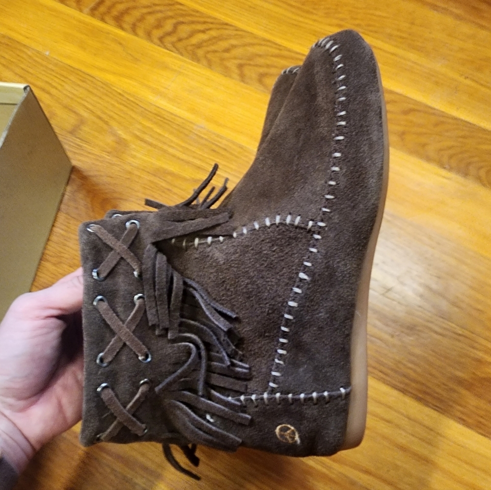 Peace Mocs Madison Chocolate Suede Moccasins